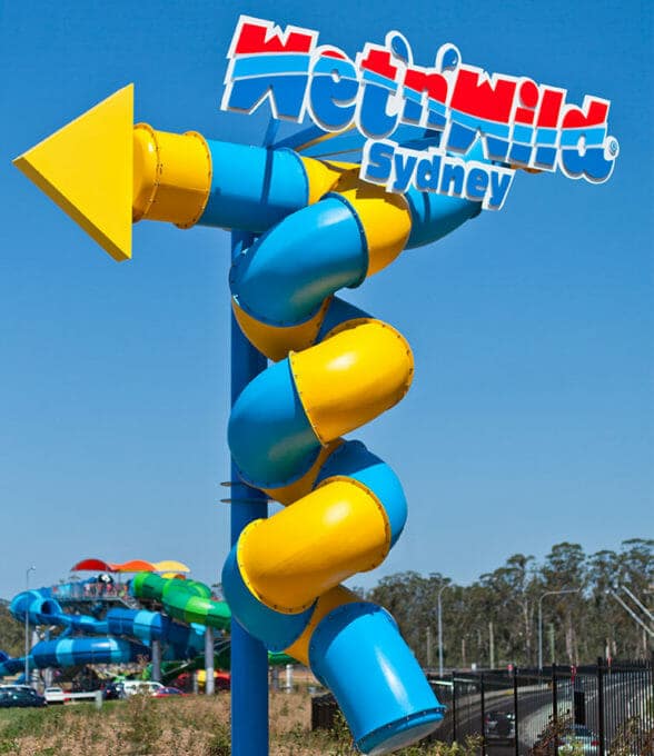 Curated waterslide-themed wayfinding site specific solutions-Custom designed