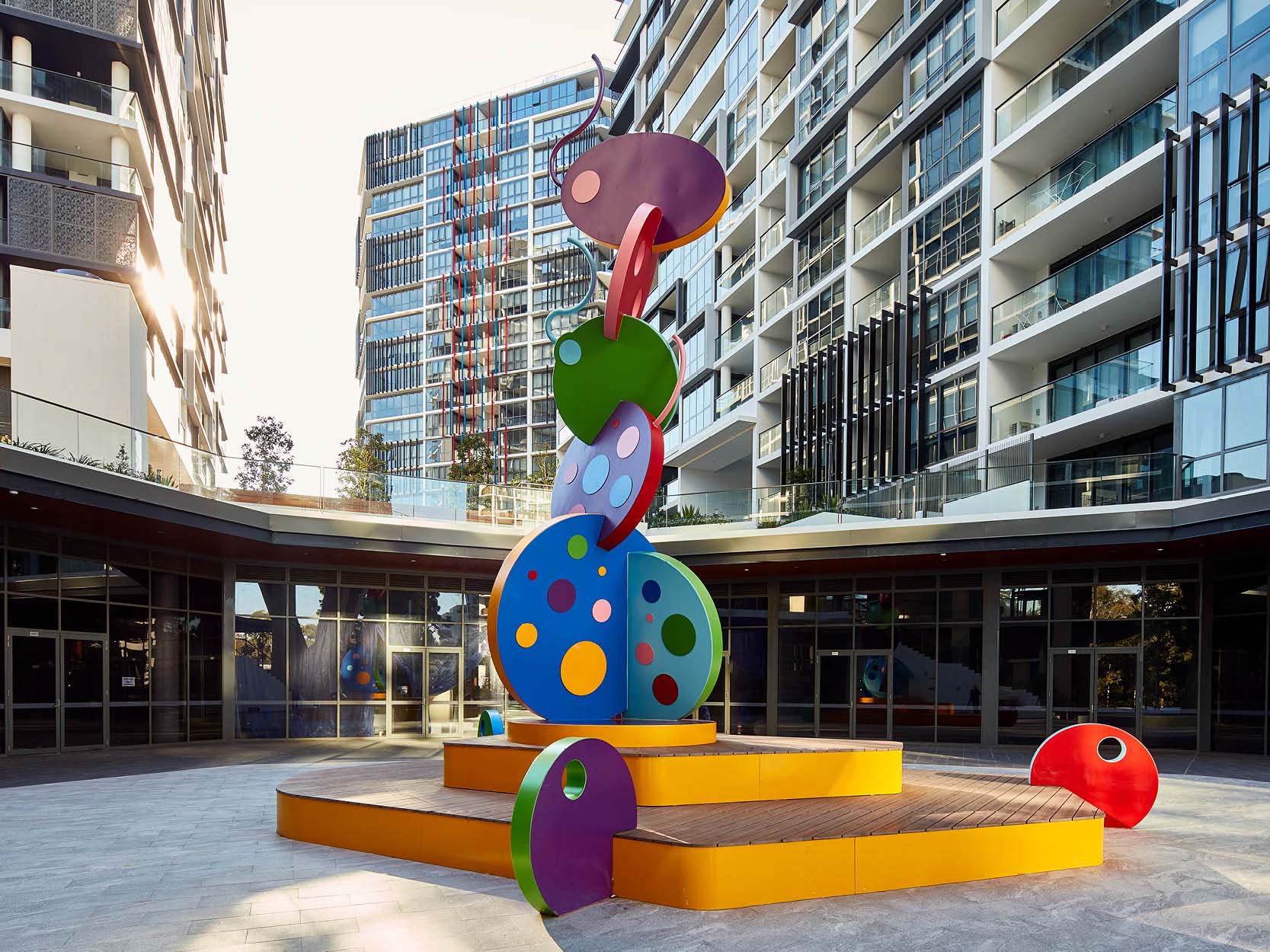 Wayfinding sculpture- Public Art- Macquarie Park Village- Custom Designed- Urban activation- Brightly coloured
