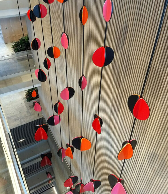 Coloured rotating spheres, Kinetic installation Barangaroo Artist Marion Borgelt