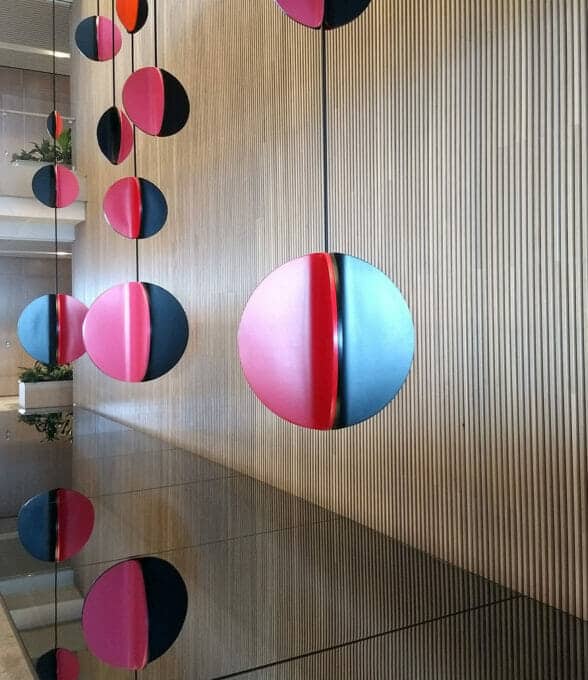 Kinetic public art installation Barangaroo Coloured rotating spheres Engineered.