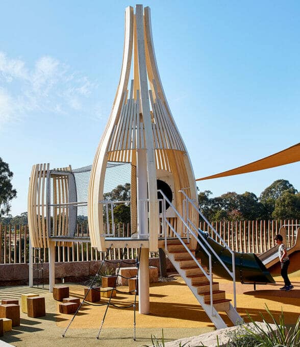 Pod-Playground-Eastern-Creek-Custom-Designed-Curved-Laminated-Acoya-Timber