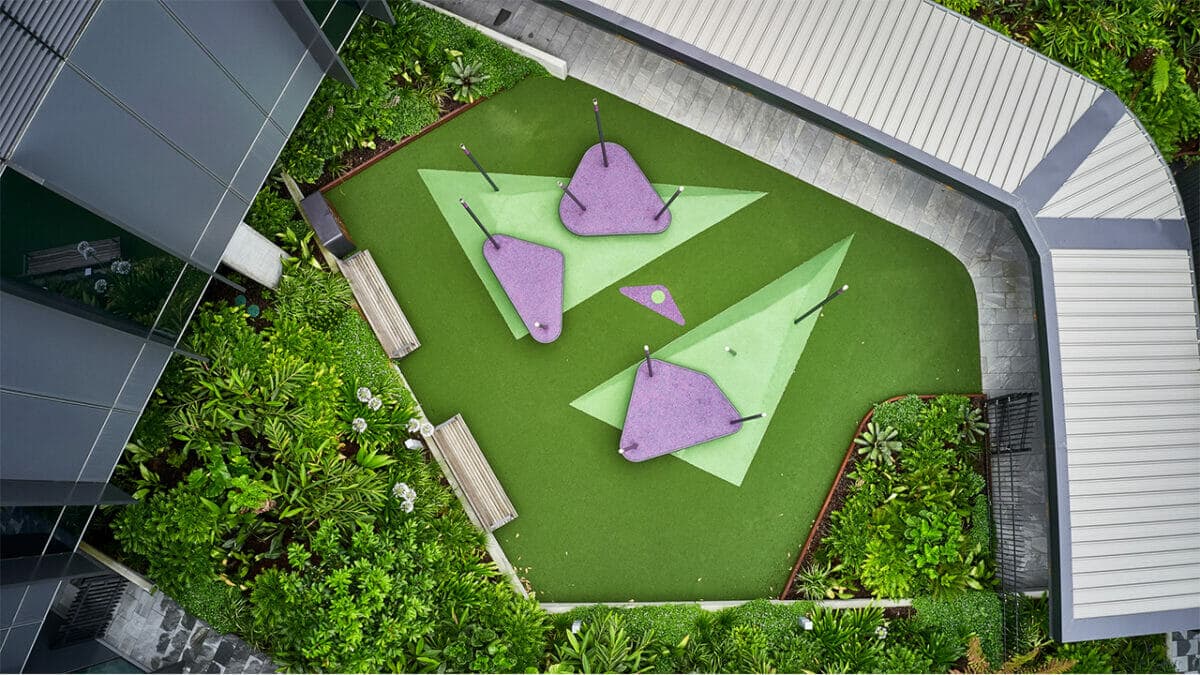 Westmead-Redevelopment-Playspace-Drone-View-Stepping-Stone-Pods-In-Landscaped-Garden