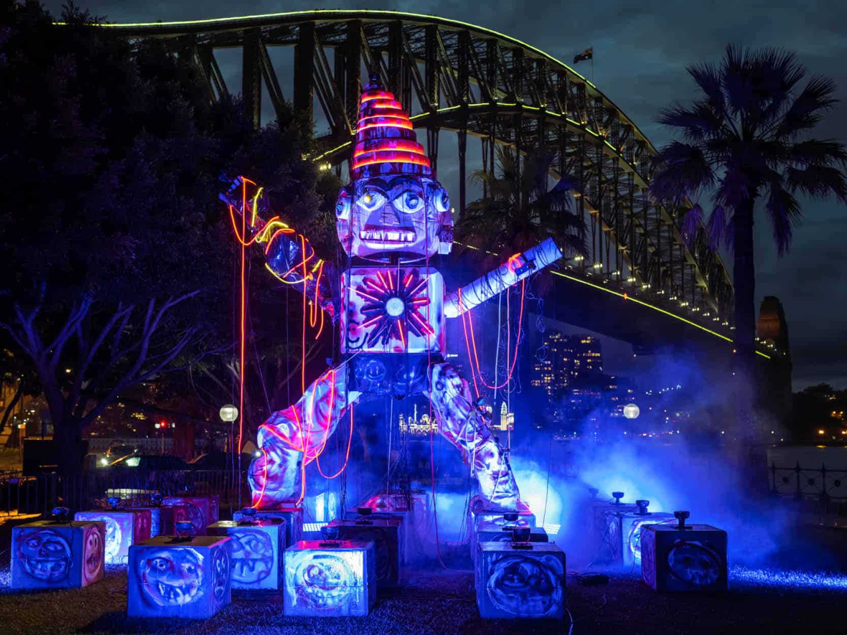 Earth-Deities-Vivid-Sydney-2022-Public-Art-Sculptural-Coloured-Lights-Sydney-Harbour