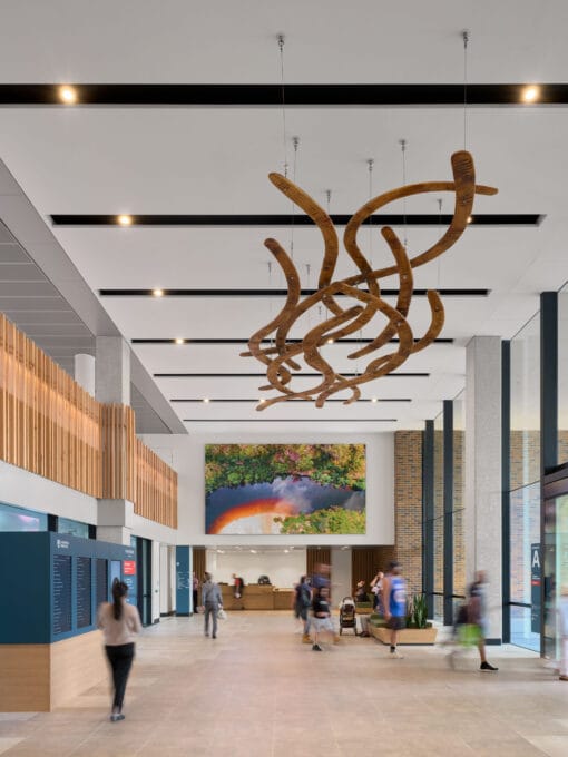 burbangana first nations artwork by Zakpage at Liverpool Hospital. Designed and delivered by Tilt Industrial Design.