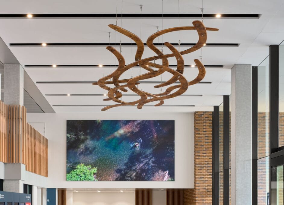 Visual art screen as part of Burbangana artwork at Liverpool Hospital by Zakpage, supported by Tilt Industrial Design